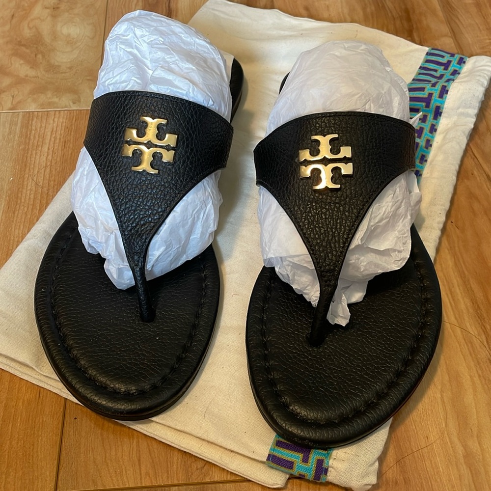 Tory Burch pebble leather sandals black